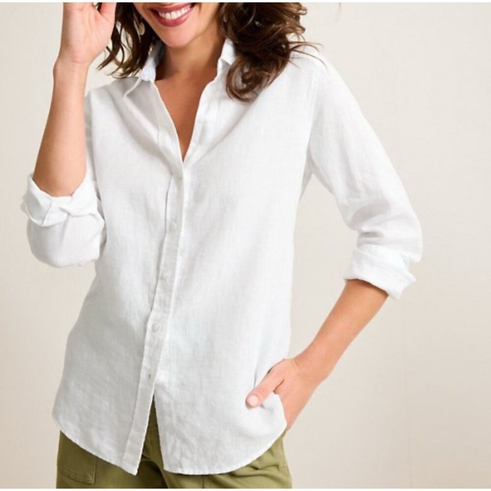 Tommy Bahama Women’s XL White 100% Linen Camp Shirt Button Up Long Sleeve NEW